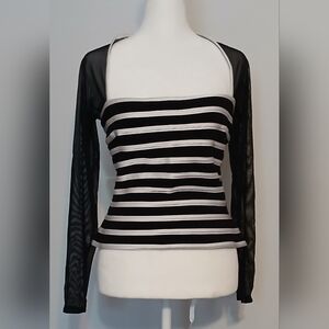 Lillie Rubin Black and White Striped Long Sleeve Top